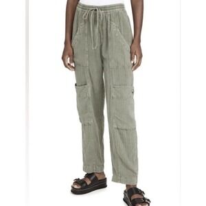 Free People Feelin Good Utility Pull On Cargo Pant Womens XS Relaxed Linen Green